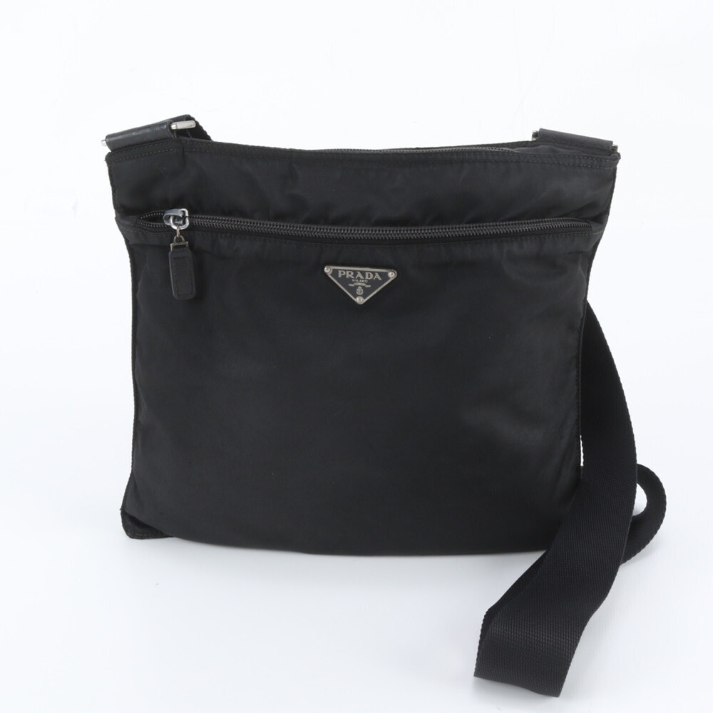 Prada Tessuto Nylon Triangle Logo Leather Shoulder Bag with White Tag for Men